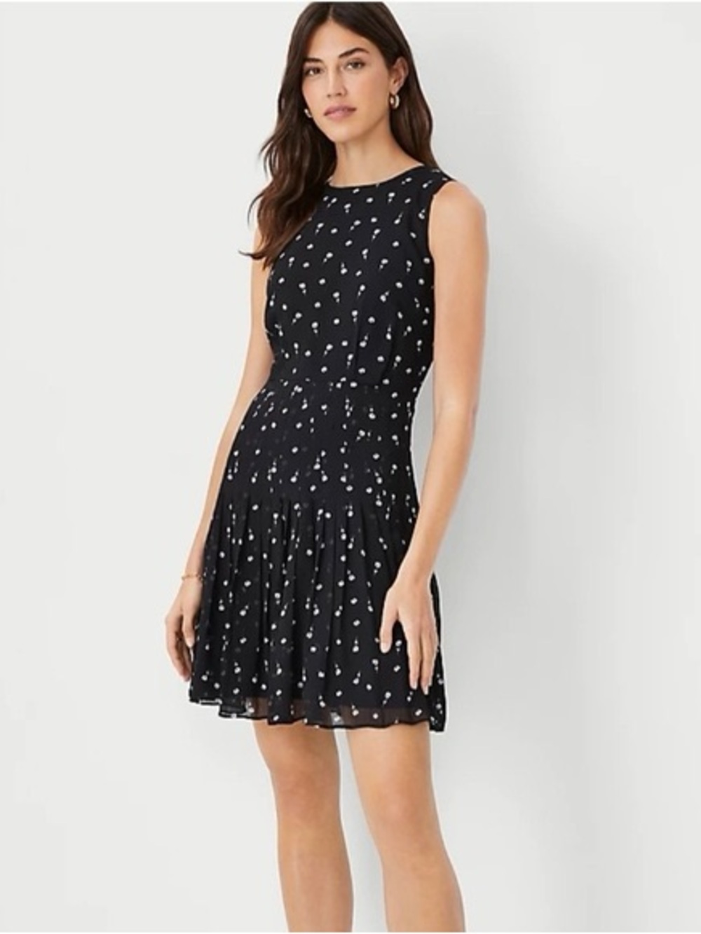 Ann Taylor Floral Pleated Flare Dress
